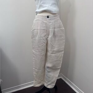Womens Cream Casual Trouser Pants MNG Mango Size 6 Linen Look Spring